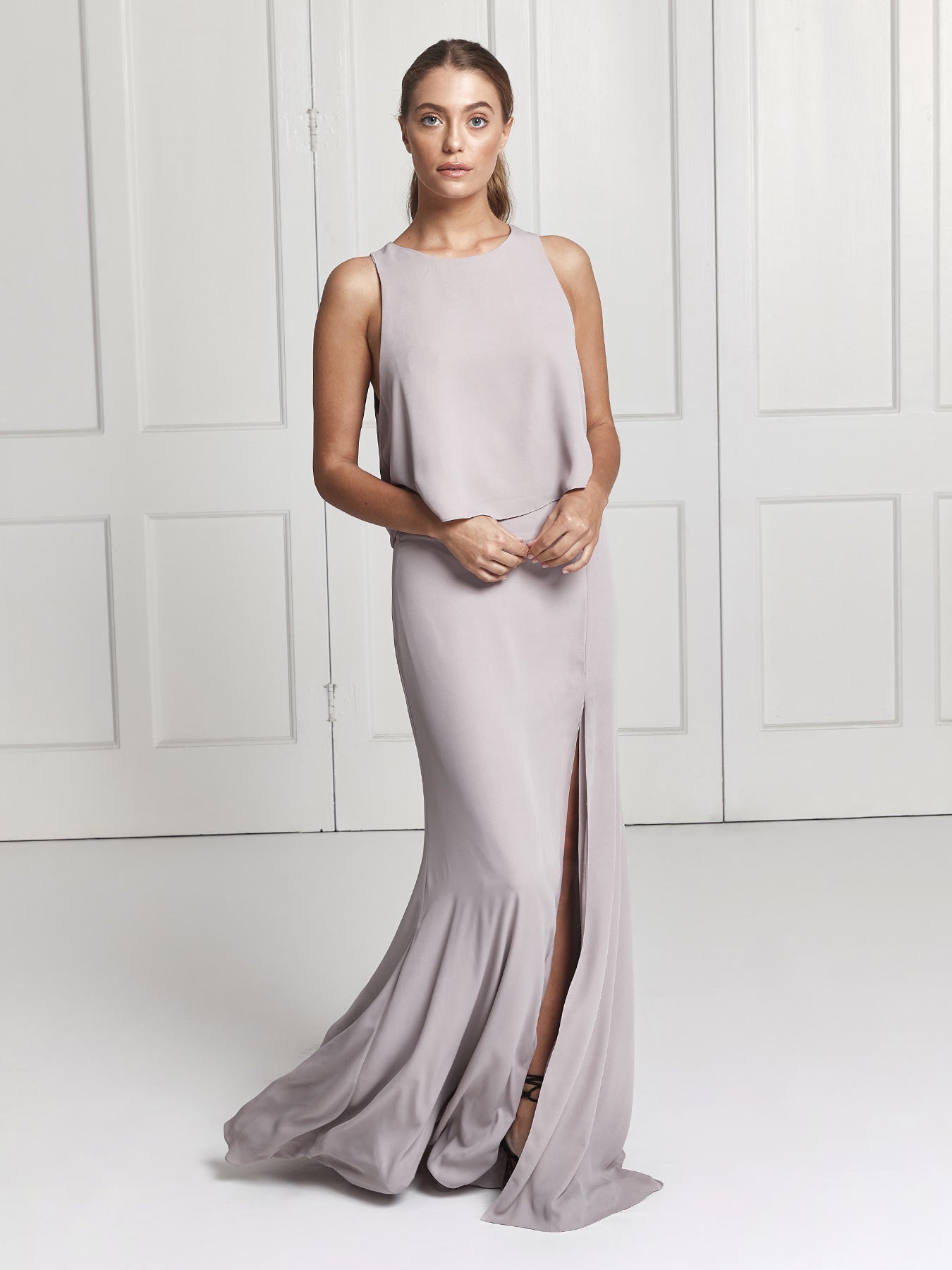 Lilac grey maxi outlet dress